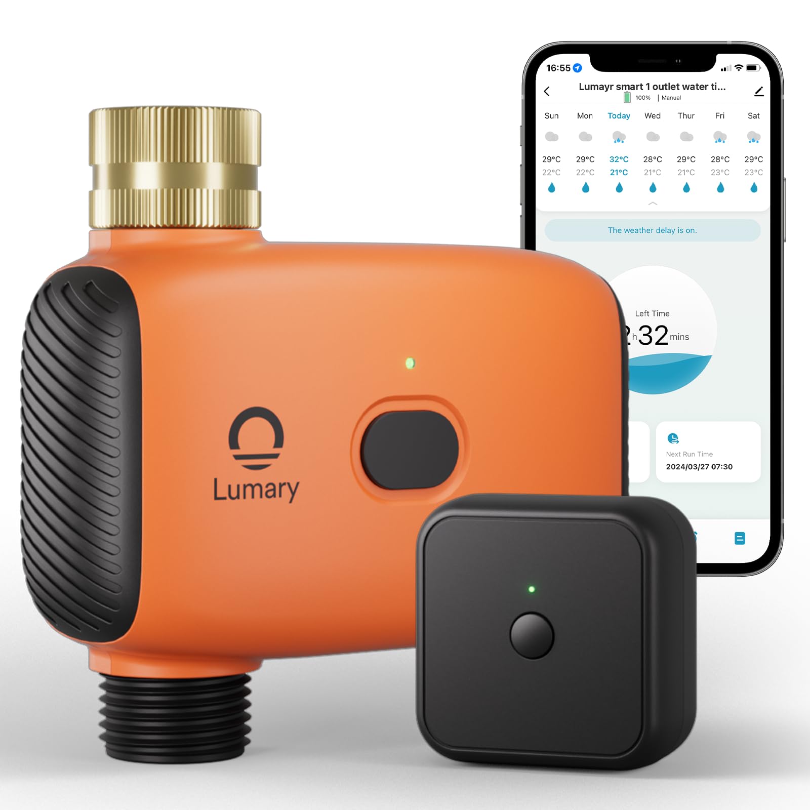 LumarySmart Sprinkler Timer, WiFi Water Timer for Garden Hose, Brass Inlet Water Hose Timer, Manual/Automatic Irrigation Timer, App/Voice Control Work with Alexa (Gateway Included), Orange, L-WT1A1