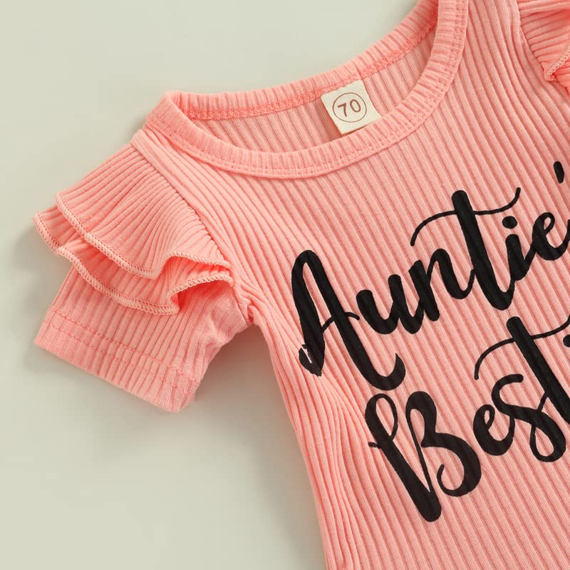 Newborn Baby Girl Auntie Outfits Auntie's Bestie Short Sleeve Ribbed Romper Floral Shorts Clothes with Headband4