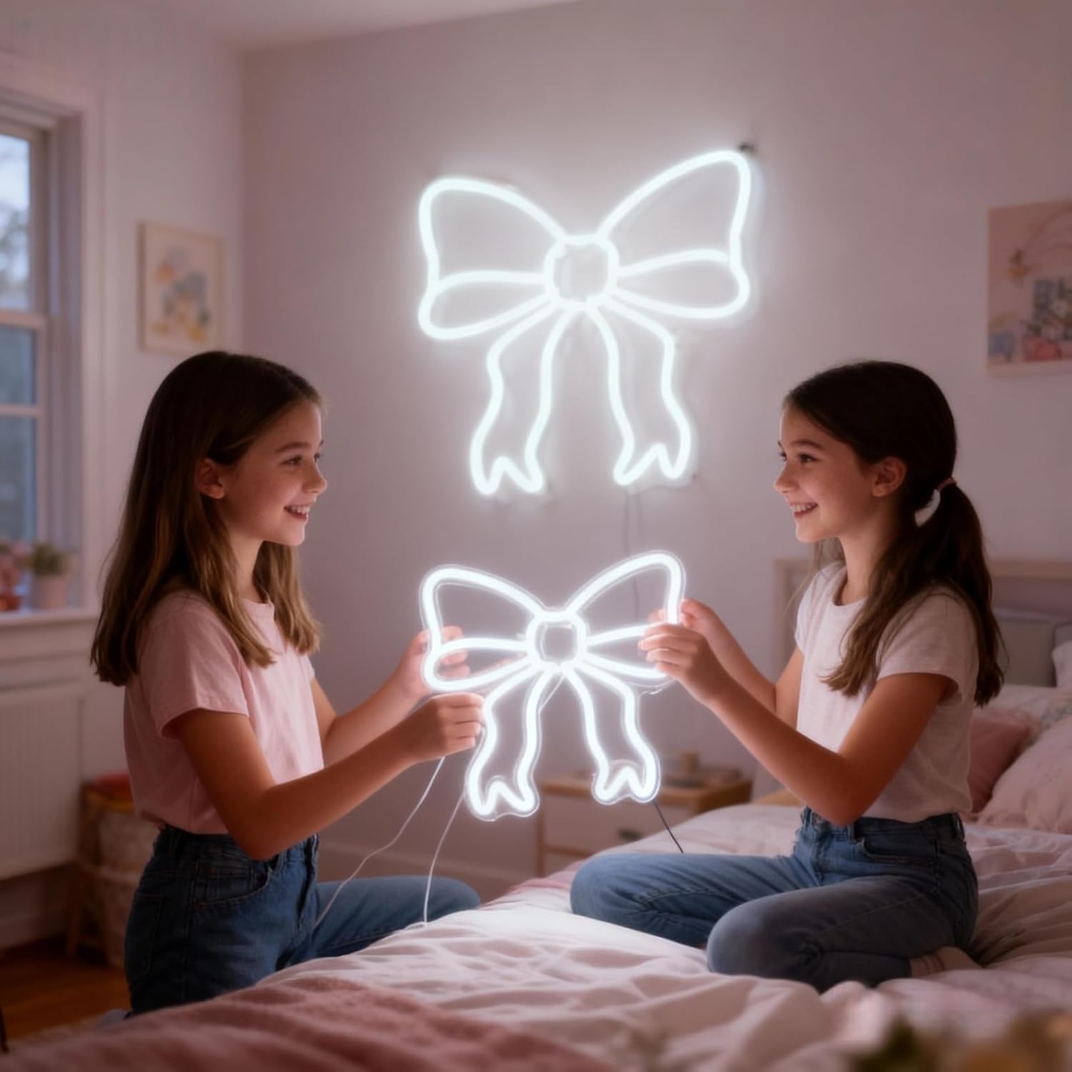 bow decor,coquette room decor,Gifts for girlfriend,girls' dormitory,bedroom,Gifts for students, party，colleagues, and children，White neon sign - Image 4