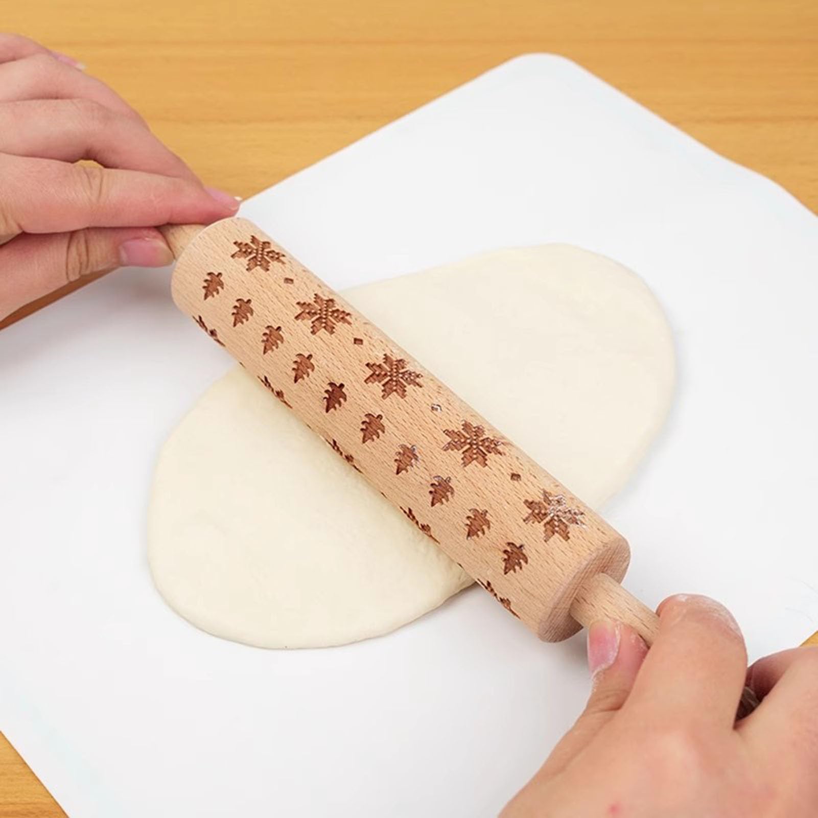 Rouleau à pâtisserie en Bois Montessori imprimé, Accessoires de pâtisserie DIY pour Biscuits avec Motif 3D (5 pièces)