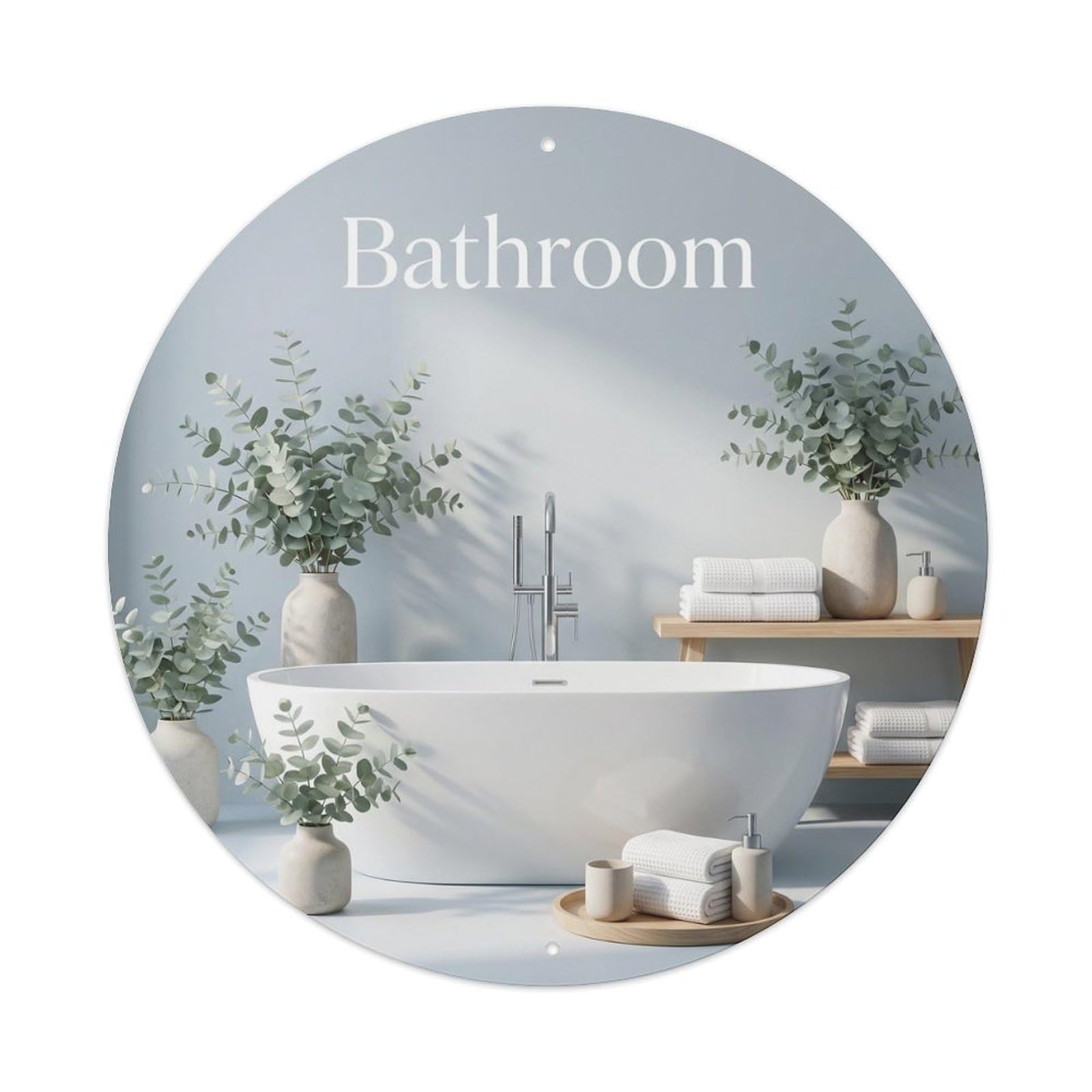 Yrnq Vintage Style Bathroom Minimalist Eucalyptus Wall Decor Vintage Metal Tin Sign Plaque Wall Decor For Cafe, Club, Garden Round Metal Poster 8X8inch