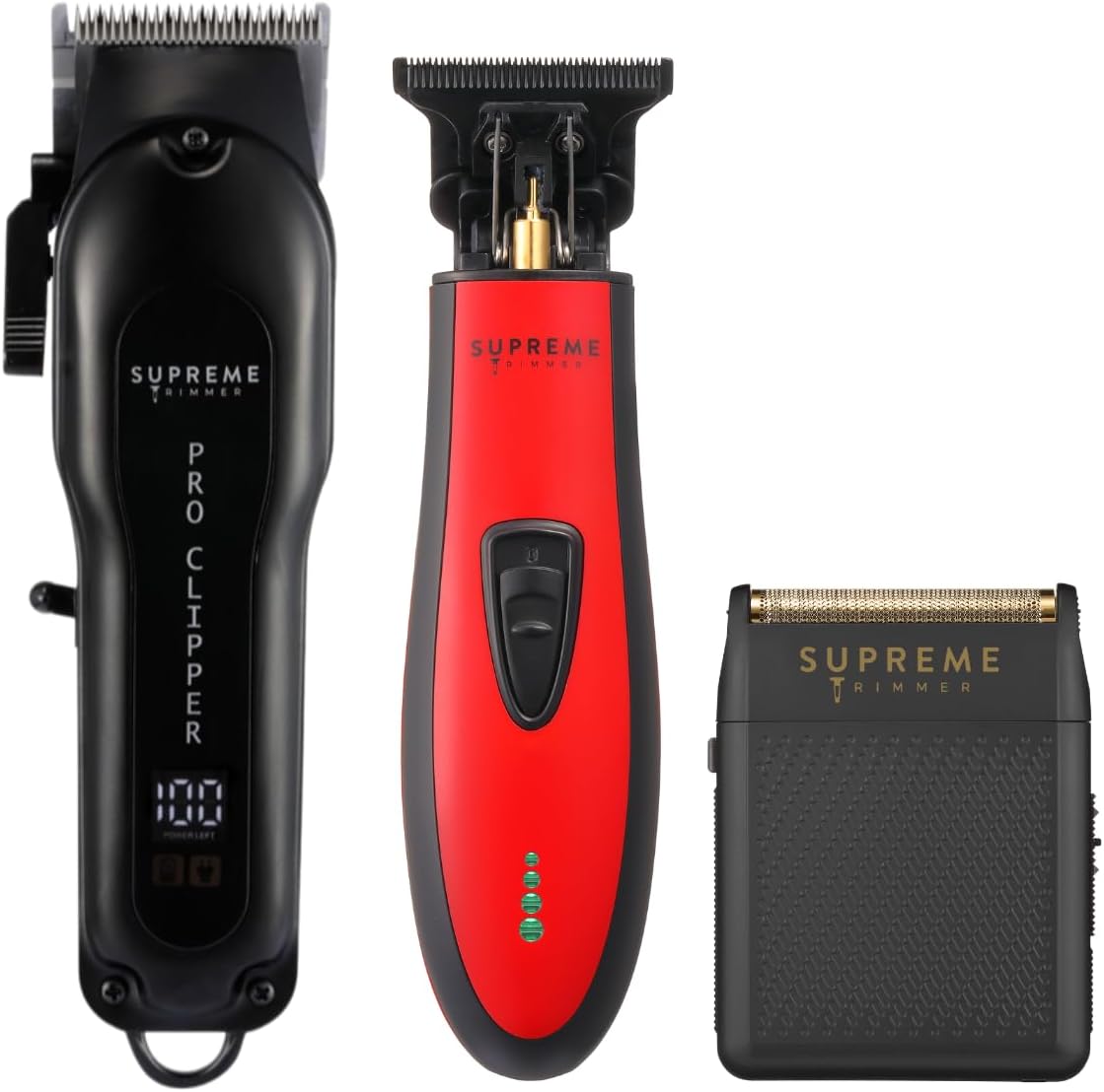 Supreme Trimmer 3-in-1 Barber Bundle | Pro Clipper, DLC T-Shaper Trimmer & Solo Foil Shaver | Professional Beard Trimmer Men’s Hair Clipper Kit | Black