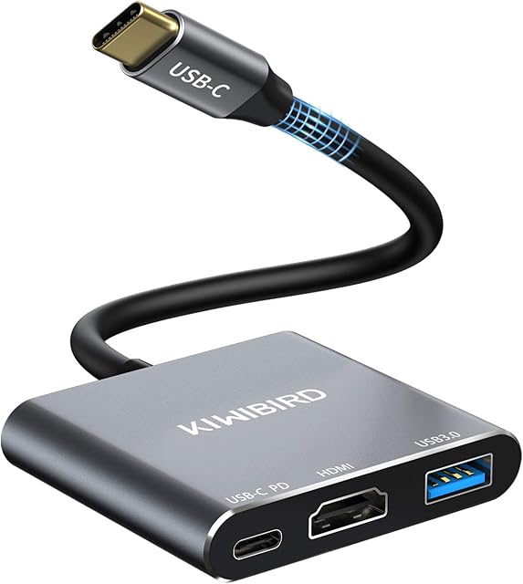 KiwiBird USB C to HDMI 4K AV Multiport Adapter HUB with USB 3.0, Type C PD Charging 87W Power Delivery Compatible with MacBook Pro, iPad Pro 2018/2020, Surface Go 2, HP Spectre, Dell XPS, Galaxy S21