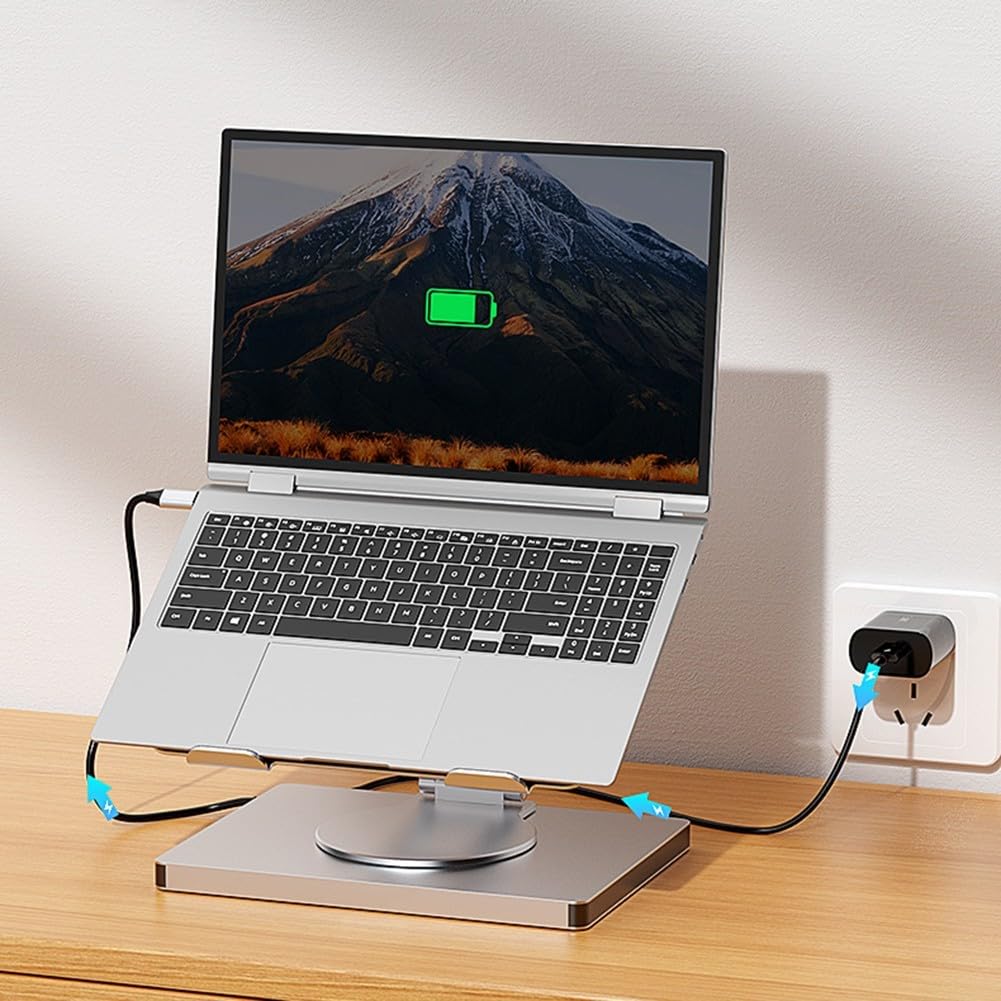 Aptop Estación de acoplamiento 4K 60Hz Puerto Gigabit 10 en 1 Hub USB 3.0 Diseño giratorio plegable Aleación de aluminio Plata Portátil Expansión Dock