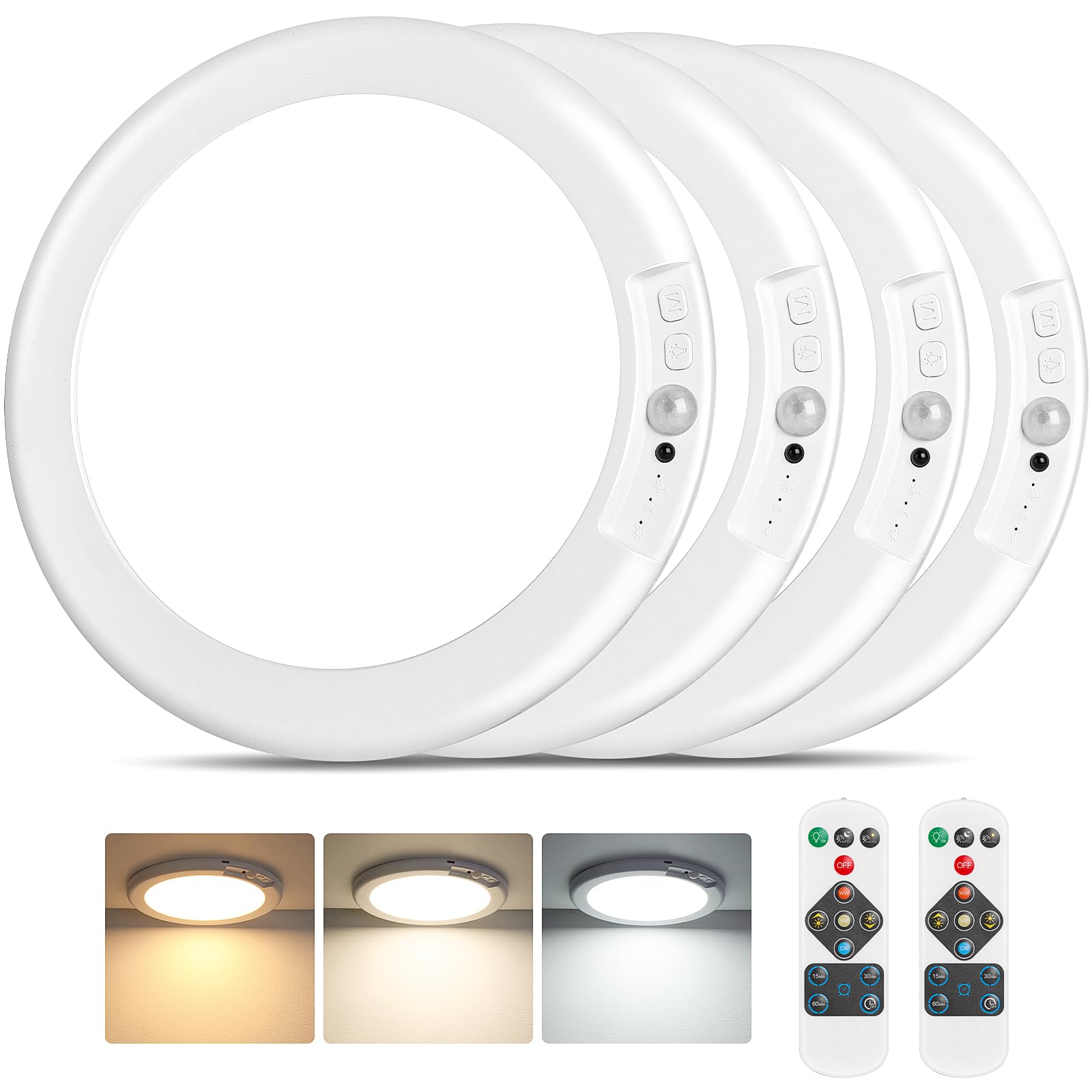 Bairth Rechargeable Motion Sensor Ceiling Light 4-Pack
