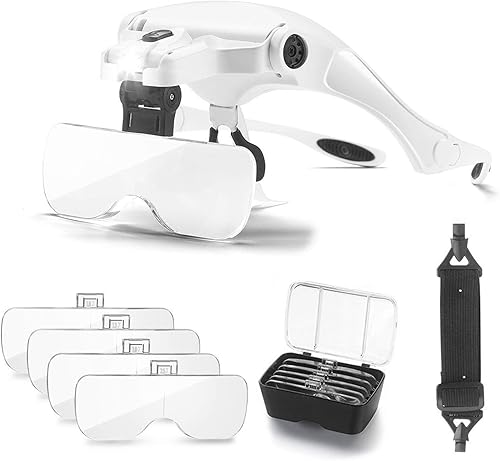 OrchidBest Lupa iluminada con LED, lupa de ojos desgastados por la cabeza, lupa de lectura manos libres, lupa de joyería con lupa PCB, anteojos de