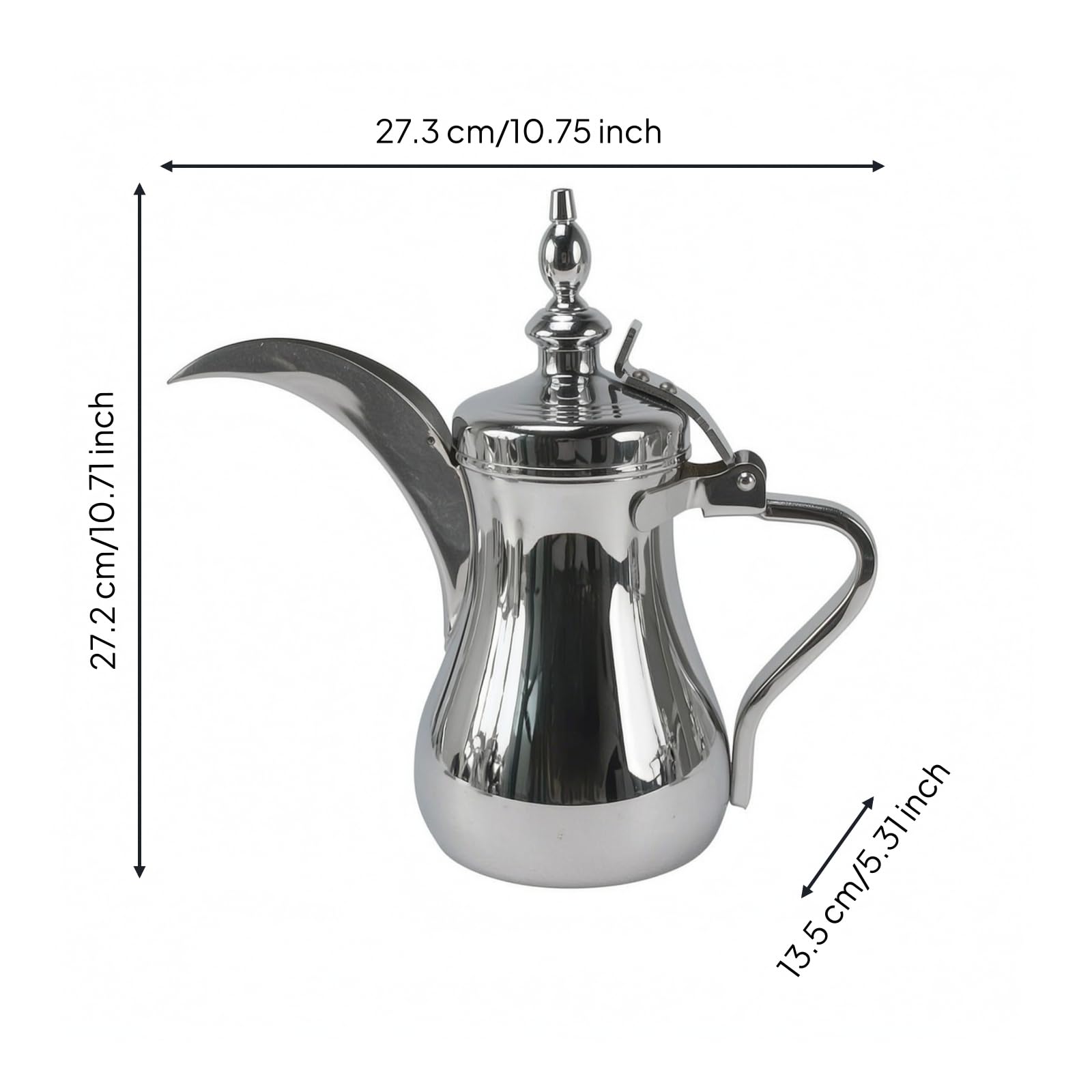 Milageto Caffettiera Mediorientale Durevole, 1300 Ml, Cromato