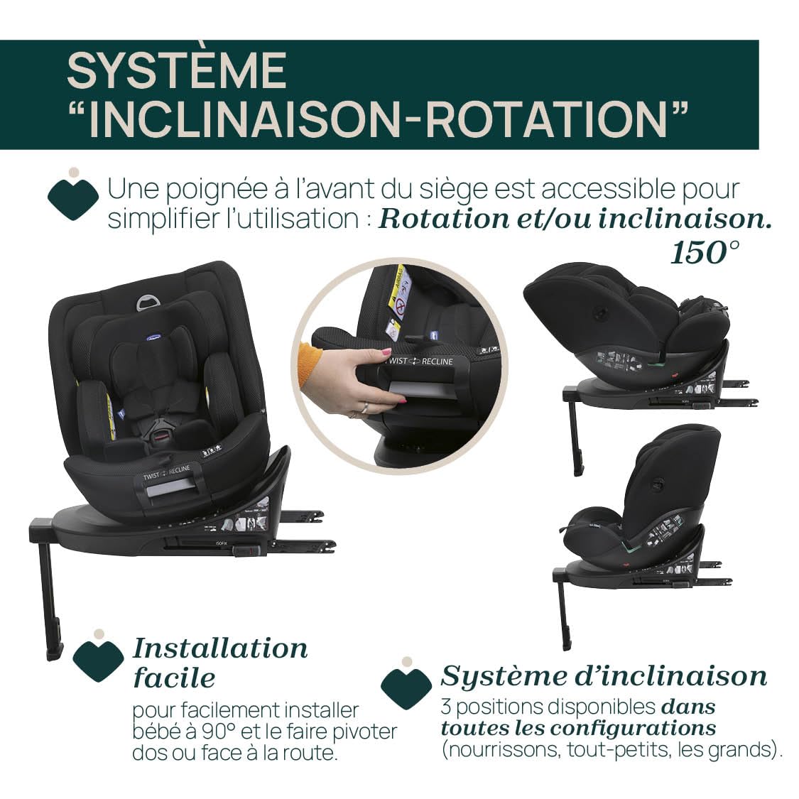 Chicco Everone I-Size Autositz mit Isofix-Basis, von 0 bis 36 kg, von 40 bis 150 cm, ECE R129/03, 360° drehbar und neigbar, Gruppe 0+/1/2/3, von 0 bis 12 Jahren