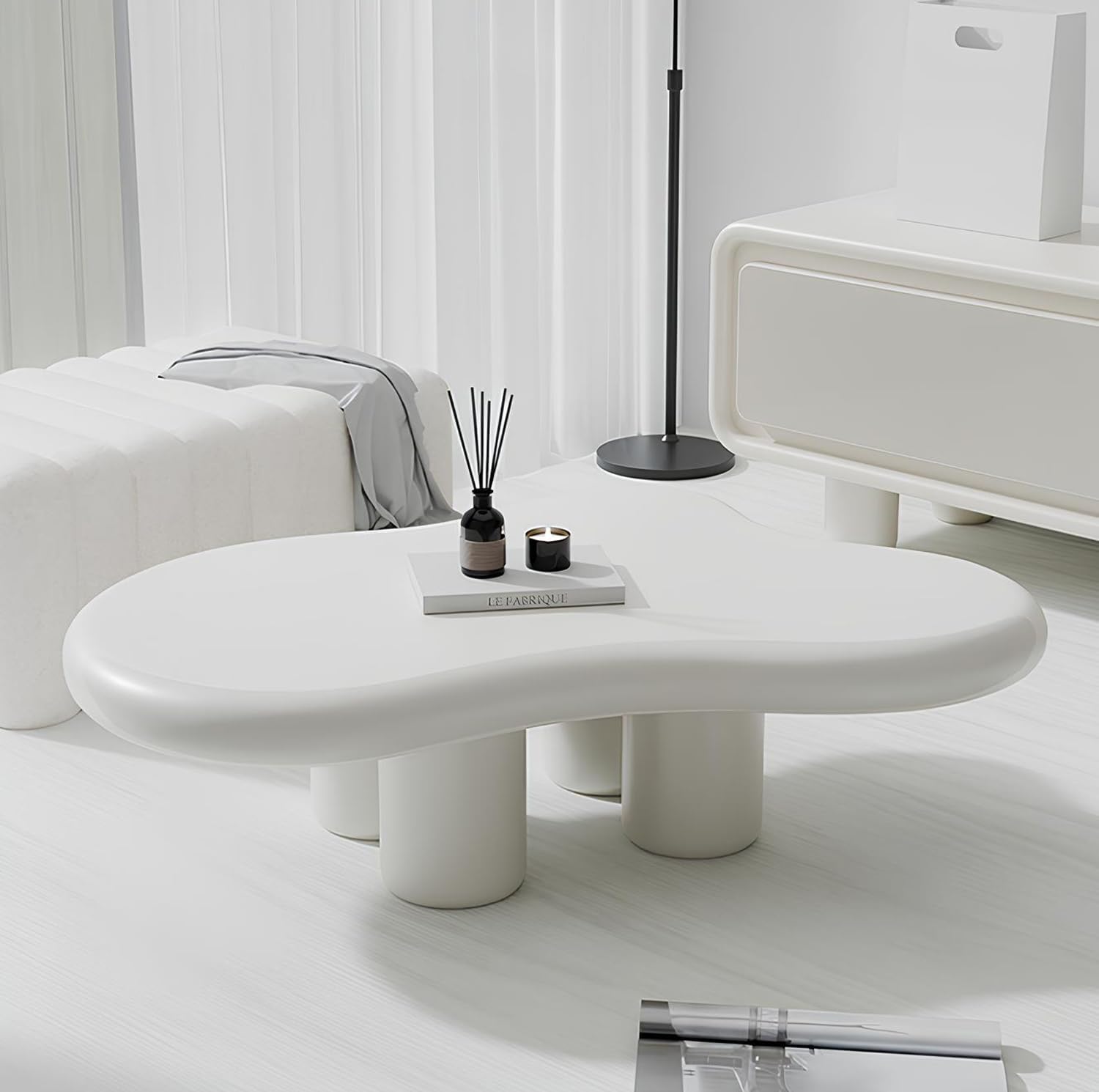 コーヒーテーブルクリームホワイトクラウド、46インチのキュートな