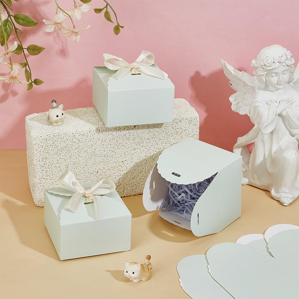 PH PandaHall 30pcs Paper Box Gift Boxes Foldable Candy Box Small Gift Packaging Boxes with Ribbon for Candy Cookie Proposal Wedding Gifts, Pale Green, 3.5x3.5x2 inch - Image 4