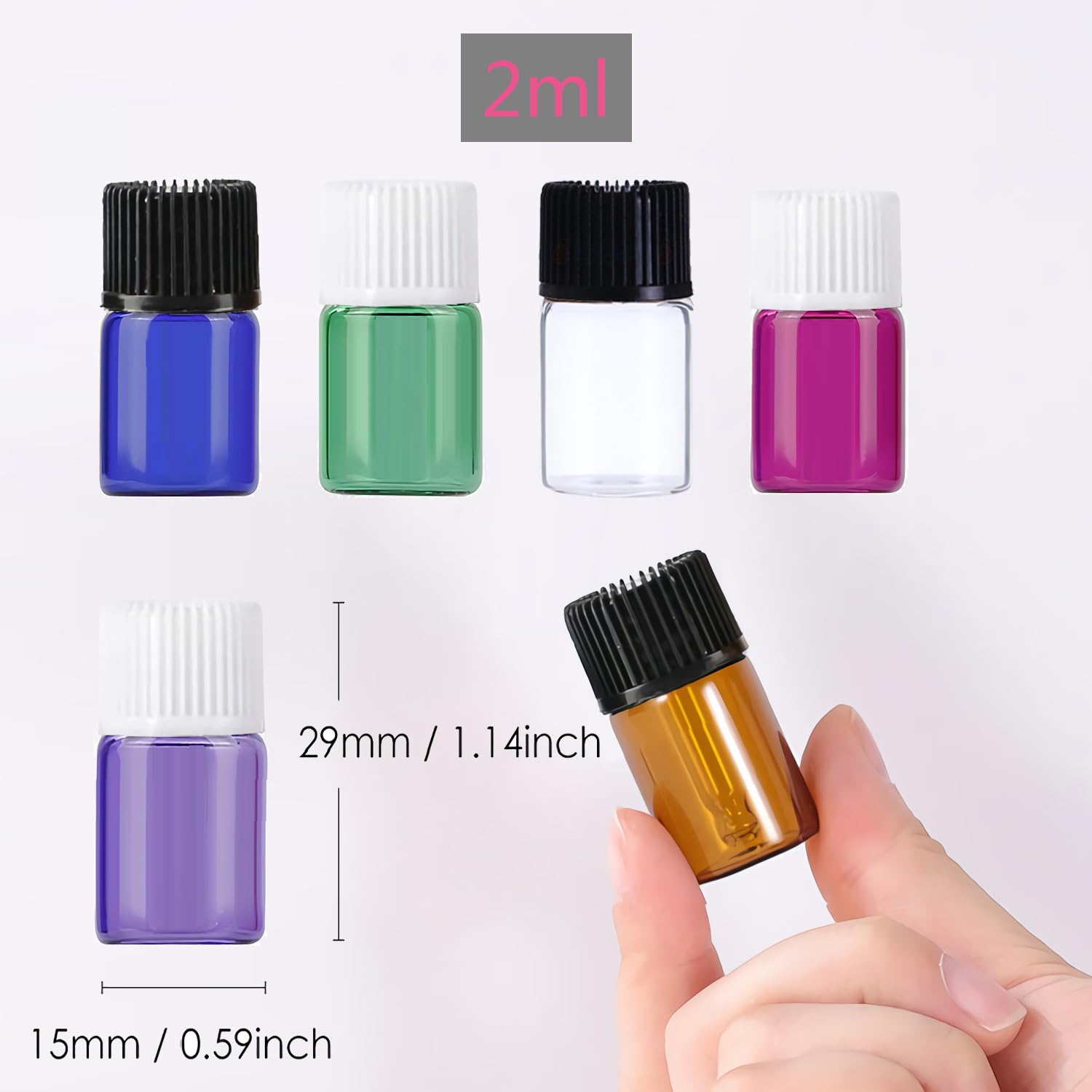 200 Piezas Rosa fuerte 2ml Botellas Vacías de Aceite Esencial de Vidrio con Tapón Gotero Negro Frascos de Vidrio de Muestra con Reductor de orificio para Cosmético, Aromaterapia, Viajes