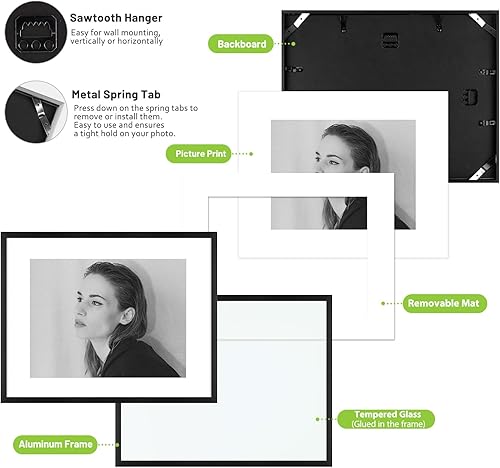 Miniatura 6 de Golden State Art, Marco de fotos de aluminio de 11 x 14 pulgadas con paspartú de color marfil para fotos de 8.5 x 11 pulgadas, ganchos de dientes de