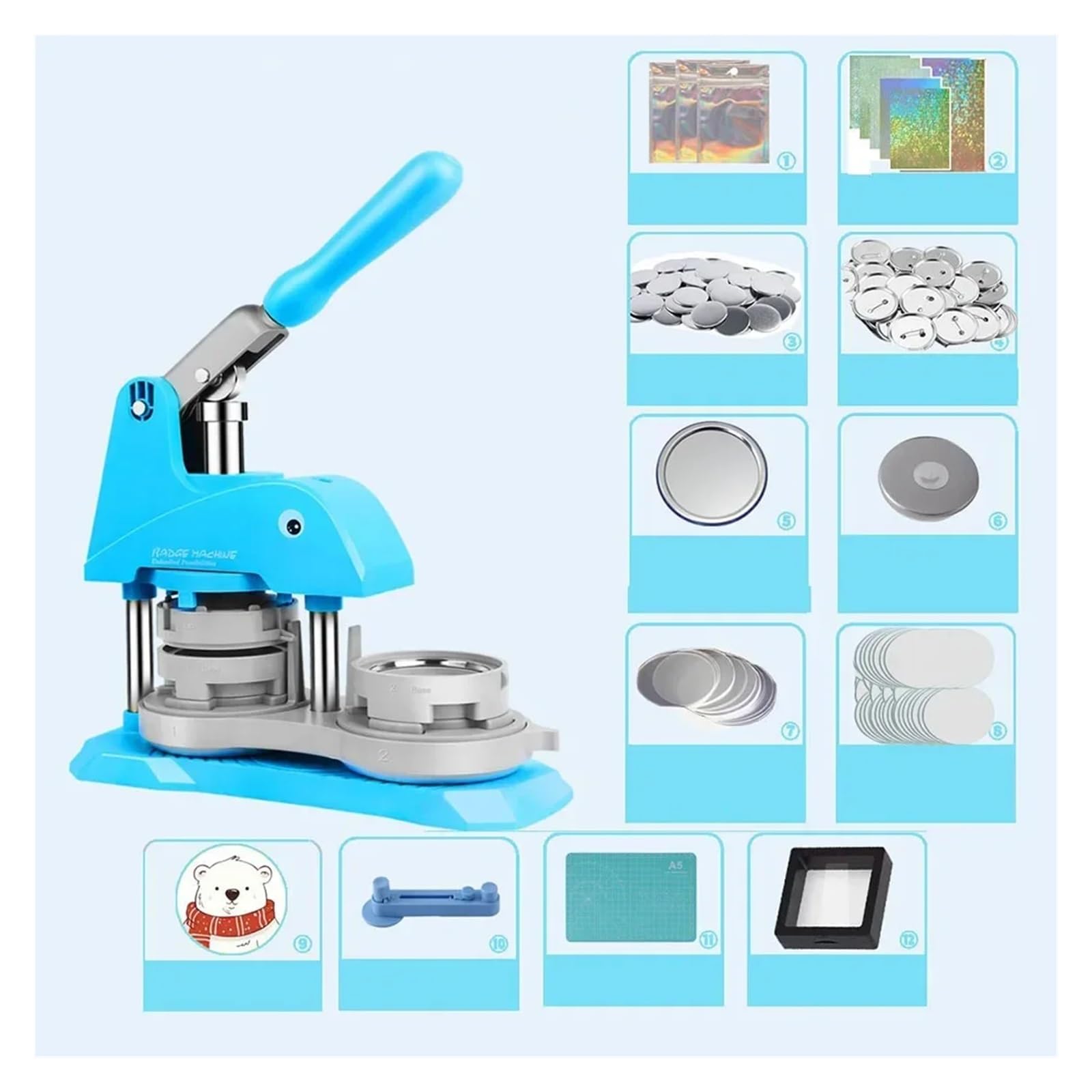 NGTFDCP Badge Machine, Can Badge Maker 58mm Button Machine Set DIY Refrigerator Sticker Making Paper Cutter Parts DIY Crafts(Blue)