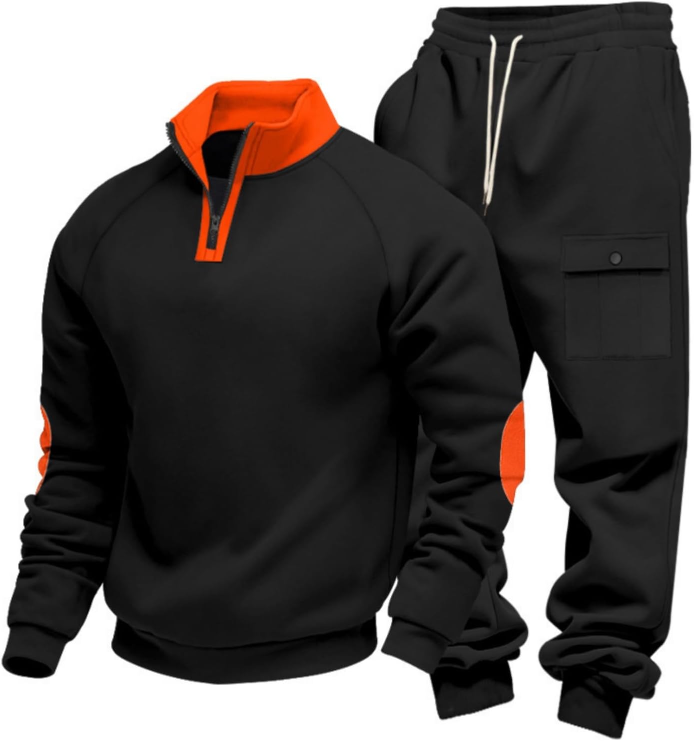 Men's Track Suits 2 Piece Outfits Quarter Zipper Polo Shirt Tracksuit & Joggers Sweatpants Sweatsuit Sets