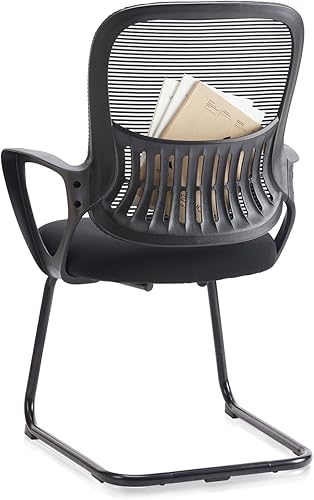 Miniatura 6 de Juego de 4 sillas de escritorio sin ruedas, sillas de sala de espera, sillas de recepción de invitados de oficina de malla con base de trineo,