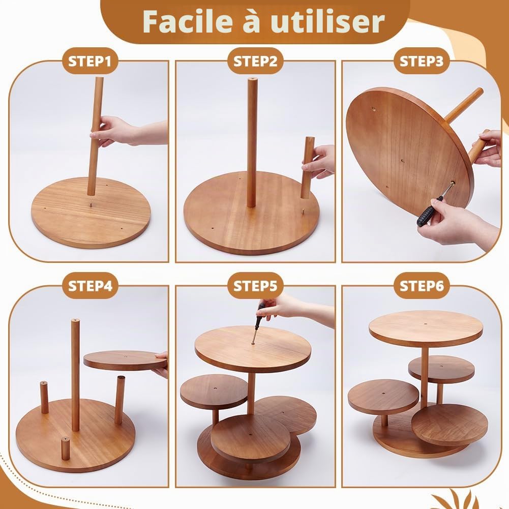UNICRAFTALE Présentoir à Cupcakes Rond en Bois à 4 étage Présentoir à Cupcakes à Étages Présentoir à Desserts Plateau de Service Rond Présentoir à Gâteaux pour Fête Mariage Anniversaire 41x39x33cm