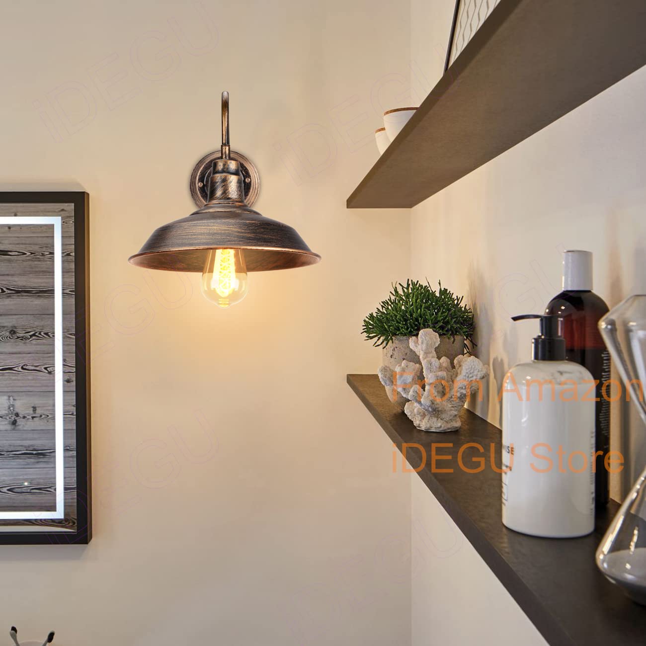iDEGU 2 Stück Industrie Wandleuchten, 26cm Vintage Wandlampe Innen Retro Wandspot E27 Wandbeleuchtung Wandstrahler für Küche Wohnzimmer Flur Büro (Farbe: Bronze)