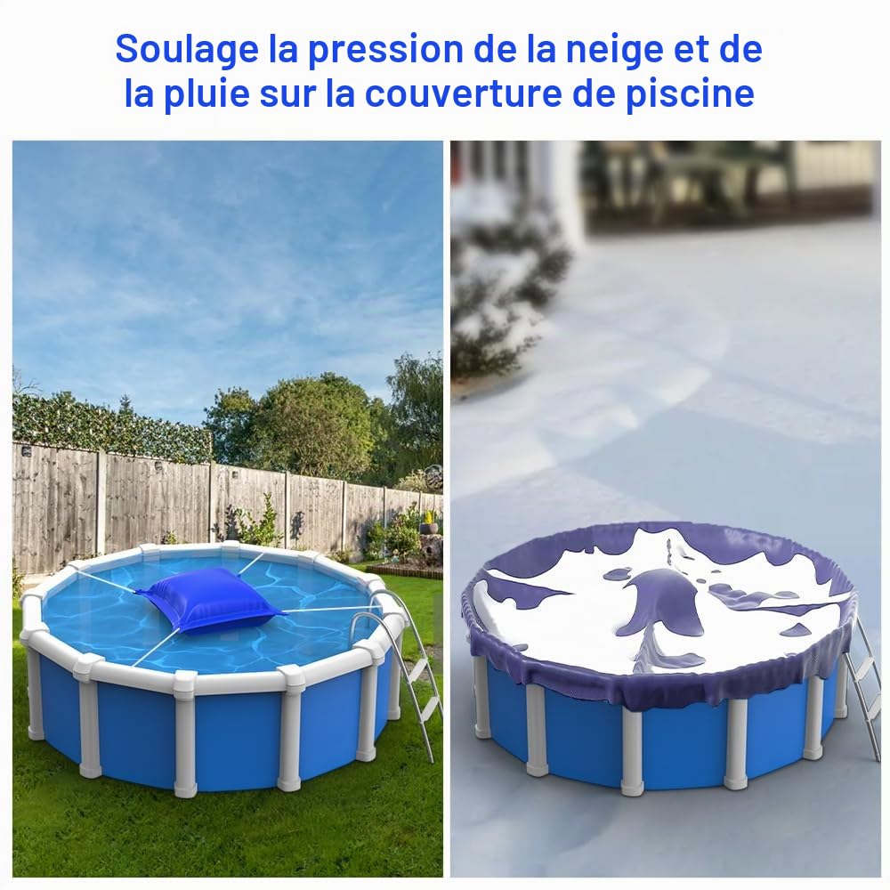 Lot de 2 Coussins d'air de Piscine d'hiver, 120 x 120 cm Coussin Piscine Hivernage avec Corde de Connexion, Facile à Utiliser, pour Piscine Hors Sol