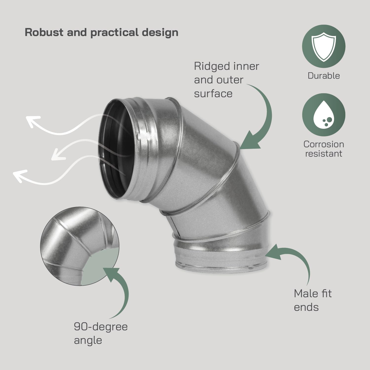 Vent Systems diameter 150 mm / 6" Inch Elbow Bend (90 Degree) Galvanised Steel Duct Pipe Connector for Round Ventilation - Image 3