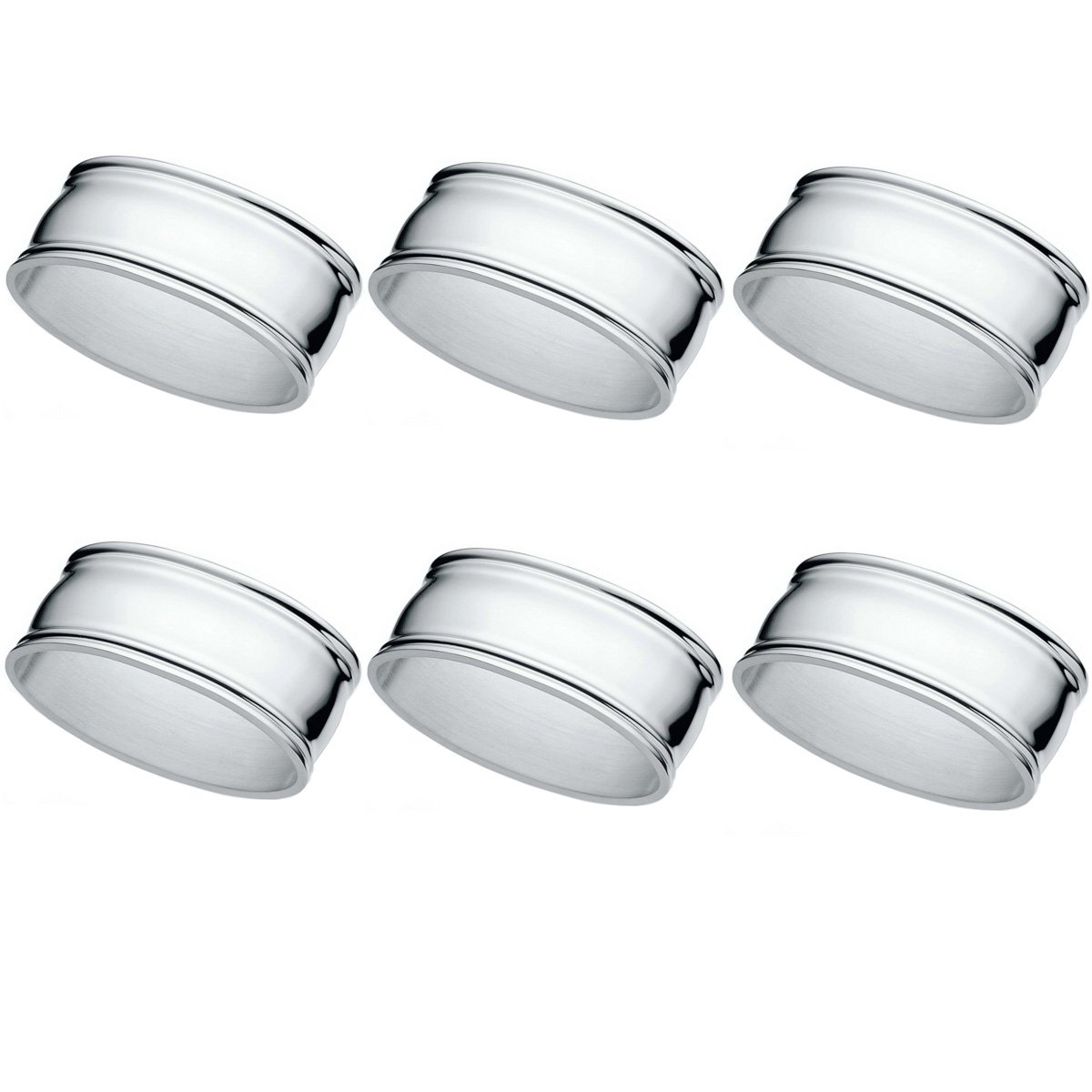 6er Set Serviettenringe versilbert – Fadenmuster L 6cm – Edle Silber-Plattierung für Stoffservietten inkl. Geschenkbox