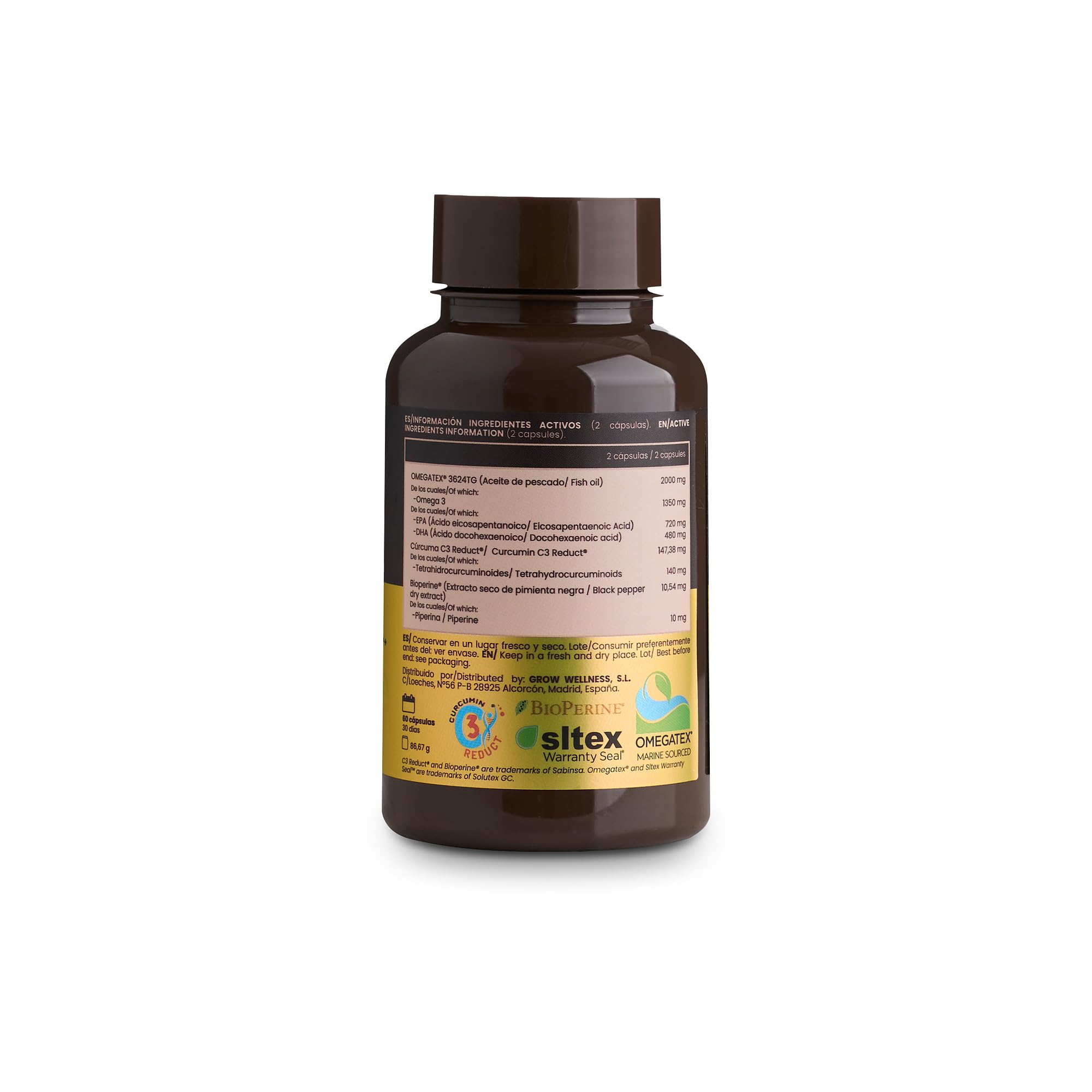 Grow Wellness Lote Omega 3+ OMEGATEX 60 Cápsulas + Colágeno Chocolate Salado 300 g | VERISOL, Ácido Hialurónico, Biotina y Vitaminas