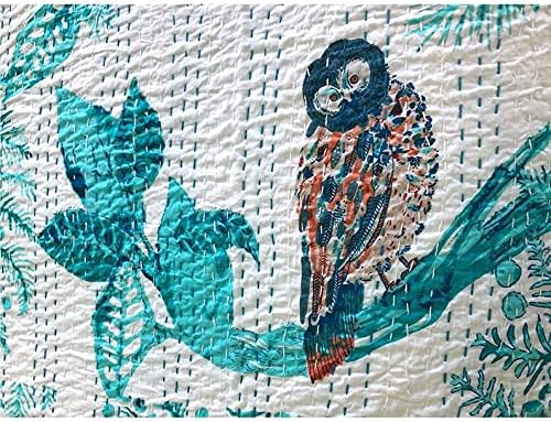 Indian Handblock Handmade owl Printed Kantha Quilt owl Blanket Throw purè Cotton King Size Kantha Quilt owl Printed Block Print Kantha Blanket (60X90 inch)