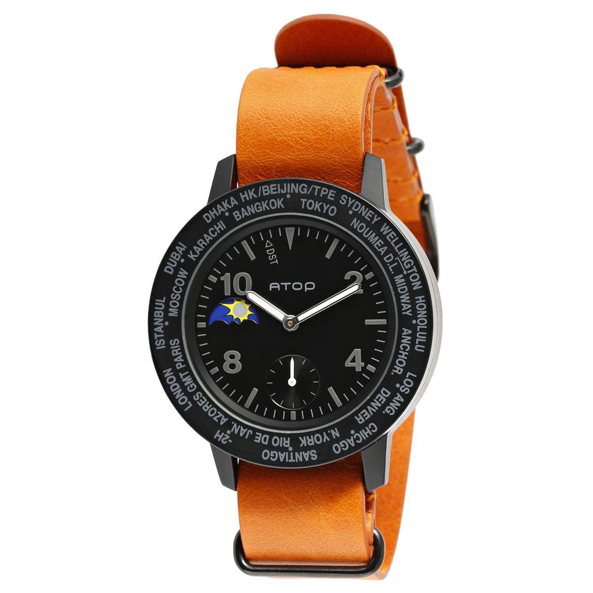 Atop World Time-AWA Series Unisex Casual Watch Leather Strap - AWA-11-L06