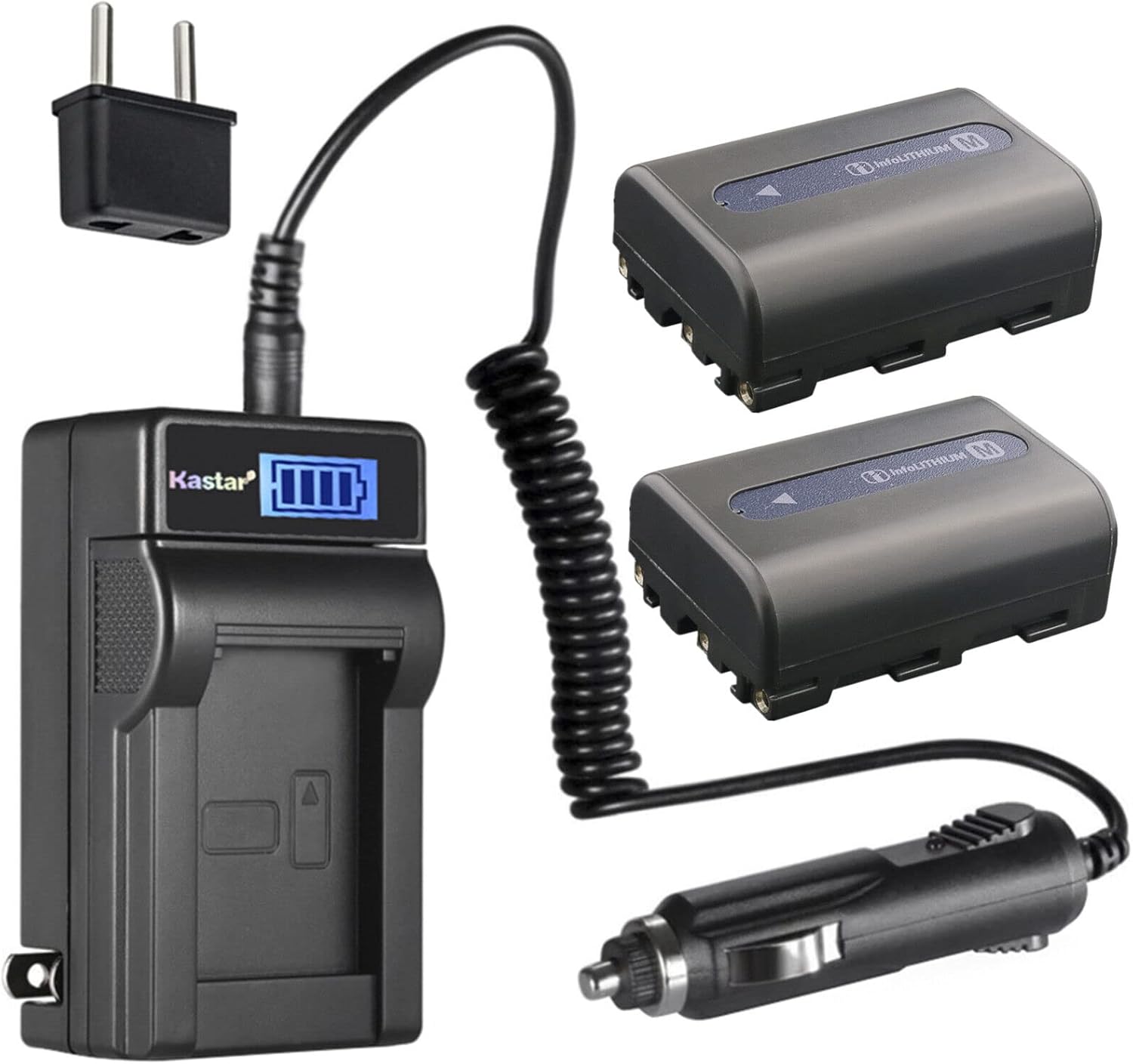 Kastar 2-Pack NP-FM50 Battery and LCD AC Charger Compatible with Sony DSR-PDX10 CCD-TRV730 CCD-TRV740 CCD-TRV748 DSC-F707 DSC-F717 DSC-F828 DSC-R1 Cameras