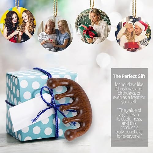 Miniatura 6 de Peine de masaje de madera para el cuero cabelludo, clásico hecho a mano, 100% natural sándalo con dientes anchos, herramientas de masaje manual