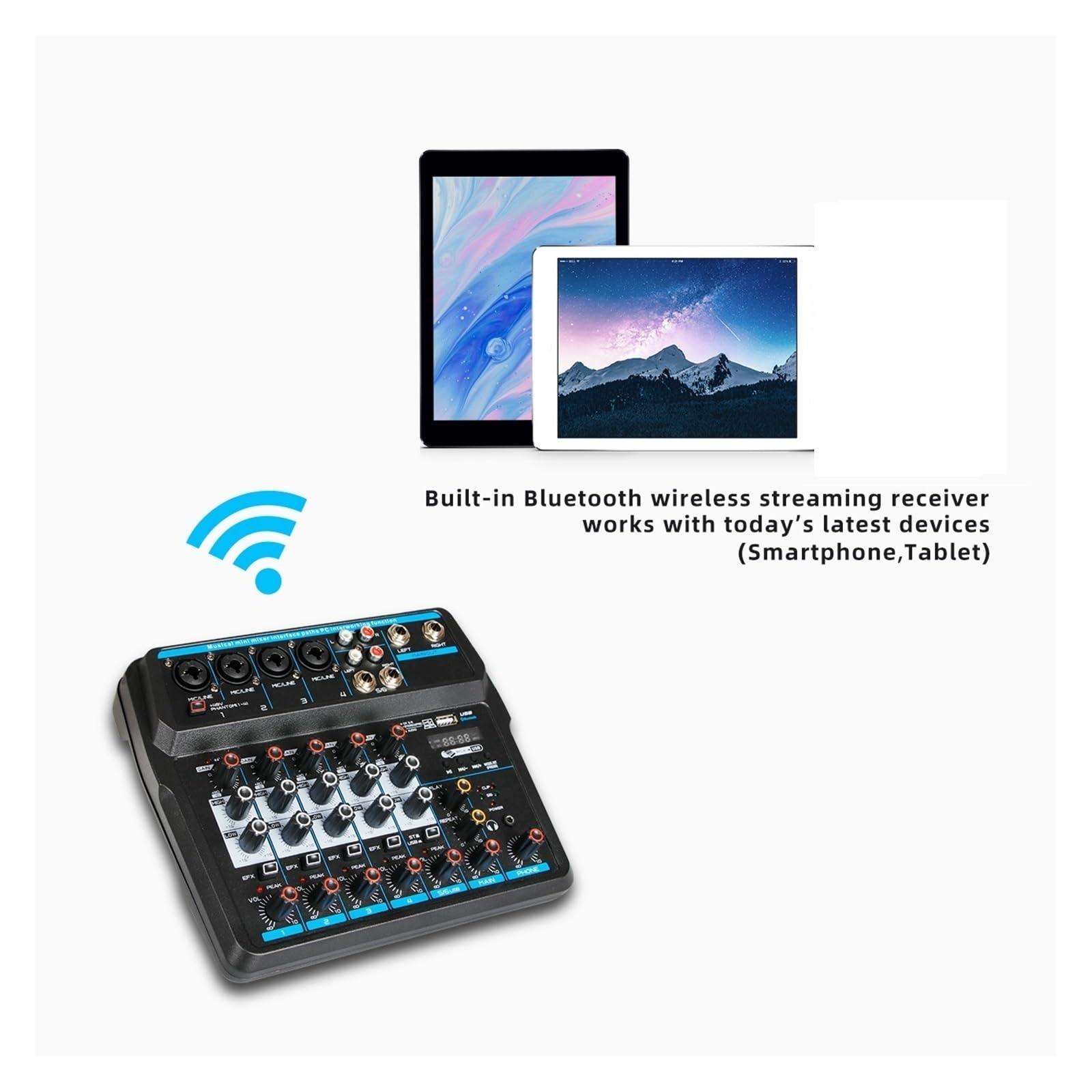 Consola Mezcladora Portátil, Mezclador De Audio, Interfaz De Controlador De Sonido USB For DJ De 4/6 Canales For Streaming De Grabación De Juegos De PC Ampliamente Aplicable(6 Channel)