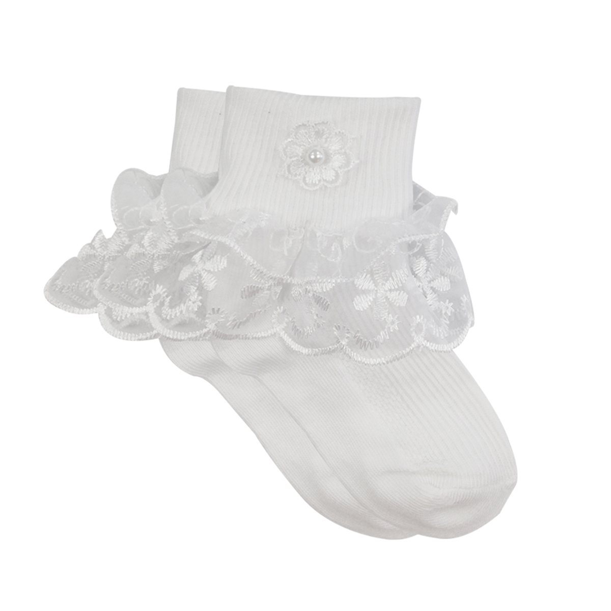Wrapables Lil Miss Daisy Doppelschichtige Rüschensocken, 2 Stück - Weiß - 4-6