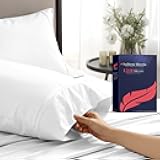 100% Egyptian Cotton Pillow Cases Standard/Queen Size Set of 2 - Luxury 1200 Thread Count Sateen White Pillow Cases, Silky Soft Cotton Pillowcases Fits Standard & Queen Size Pillows