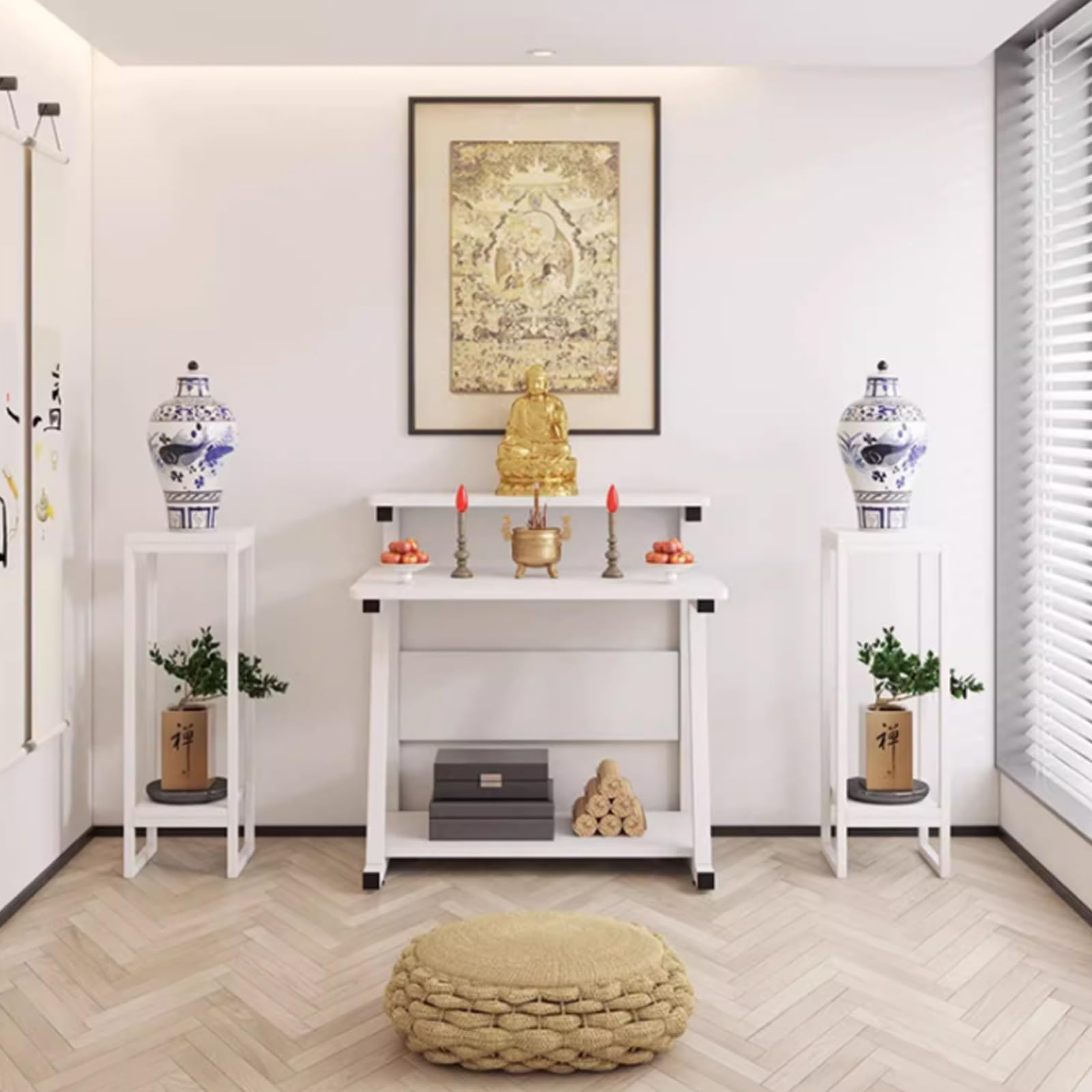 JNTFNE Chinese Shrine Altar Table with Storage Prayer Buddhist Niche Buddha Platform Incense Table, Meditation Home Furnishing for Living Rooms, Shrines(Warm White,60cm/23.6in)