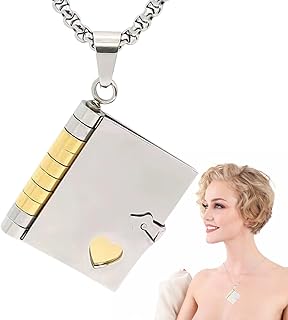 Colar com Livro | Colar que não desbota para mulheres com design virada diário | Colar que não desbota para mulheres, com corrente e fecho livro medalhão para mulheres, Aferzov