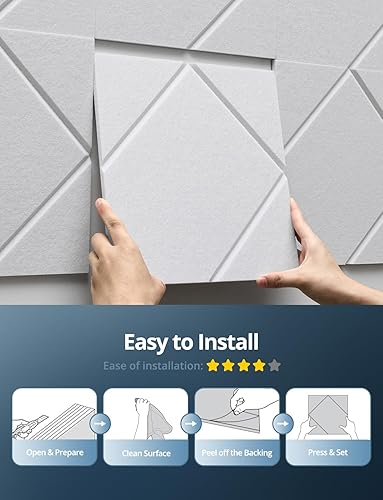 Miniatura 7 de Kuchoow Paneles de pared acústicos a prueba de sonido, reducción de ruido y absorción para estudio, paquete de 12 unidades de 12 x 12 x 0.4