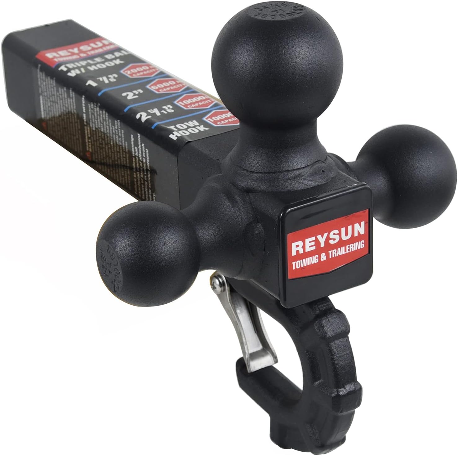 Trailer Hitch 864011L Tri Ball Mount with Hook, Tactical Tow Hook, Fits 2 inch Hitch Receiver, Secure with Self-Lock Latch, Matt Black, 5/8 Inch Hitch Lock Included… - Image 3