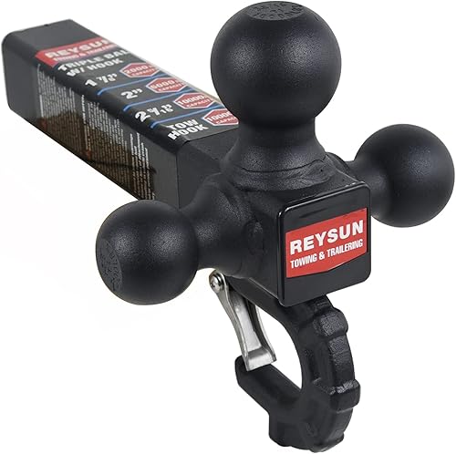 Miniatura 3 de Enganche de remolque 864011L Tri Ball Mount con gancho, gancho de remolque táctico, se adapta a receptor de enganche de 2 pulgadas, seguro con