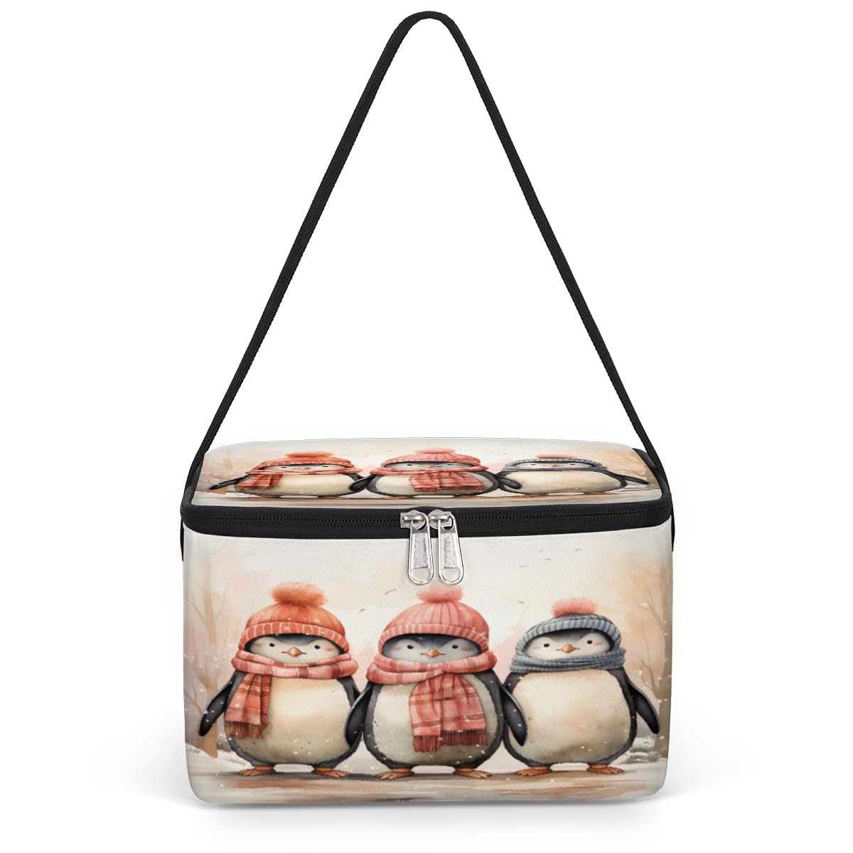 Penguin Lunch Bags for Women Men 9 Cans, Hot & Cold Food Delivery Bag Insulated Grocery Bag Insulated Lunch Box Cartoon Penguins Cooler Bag for Office Work Picnic Beach