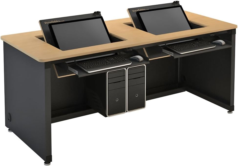 Revolution Hideaway Monitor Computer Desk - Black Frame, Maple Surface, 60" x 30"