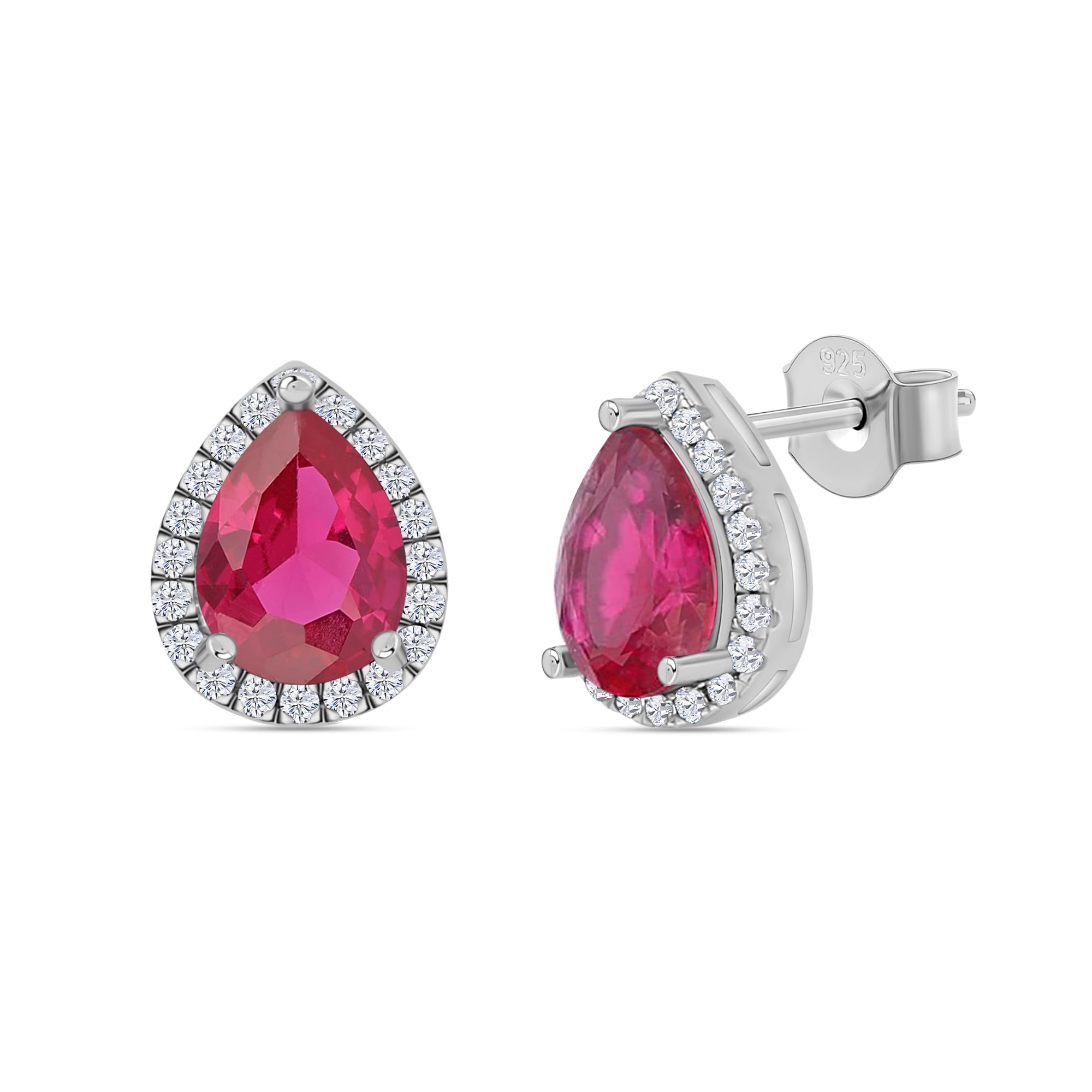 Ornate Jewels 925 Silver Pear Shape Red Ruby and American Diamond Solitaire Stud Earrings for Women and Girls (B082YT496G) Amazon Price History, Amazon Price Tracker