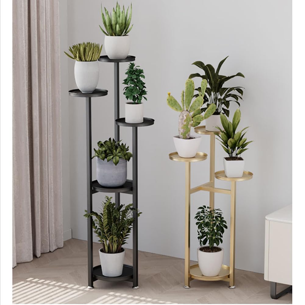 GarveeHome Vintage Eck-Pflanzenständer aus Metall – Mehrstöckiges, stabiles Regal mit Anti-Rutsch-Füßen, Gold, 120cm hoch