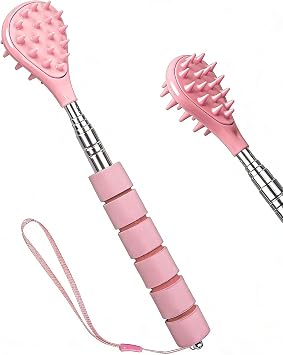 WOVTE Back Scratcher for Women, Extendable Pink Back Scratcher with Double Sided Head, Stocking Stuffers Mothers Day Gifts Christmas Birthday Gifts for Women Mom