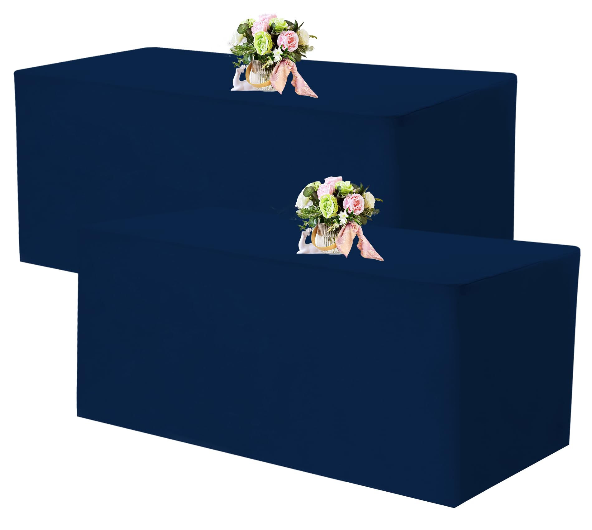 2 Pack Fitted Tablecloths 96 x 30 Inch, Navy Blue Rectangle Table Clothes for 8 Foot Tables, Washable Polyester Fabric Table Cover for Parties, Wedding, Banquet, Trade Show