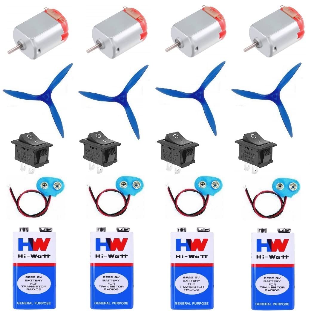 AVS COMPONENTS DC Toy Motor Kit Science Experiment Kit For DIY Projects (Toy Motor Fan Battery Cap Switch)