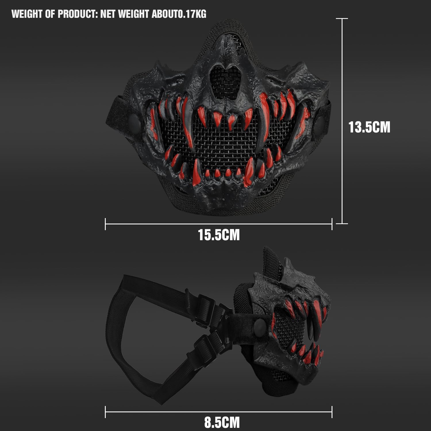 Zhongren Maschera per viso a forma di teschio, per cosplay, spaventosa, protezione a rete, decorativa, per Halloween, feste horror, paintball, CS, caccia