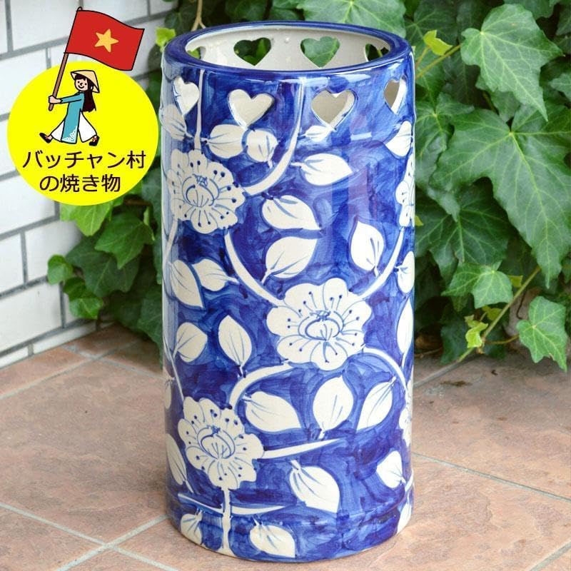 陶器製傘立て 43cm エクステリア 円筒 アンブレラスタンド 白 傘立て