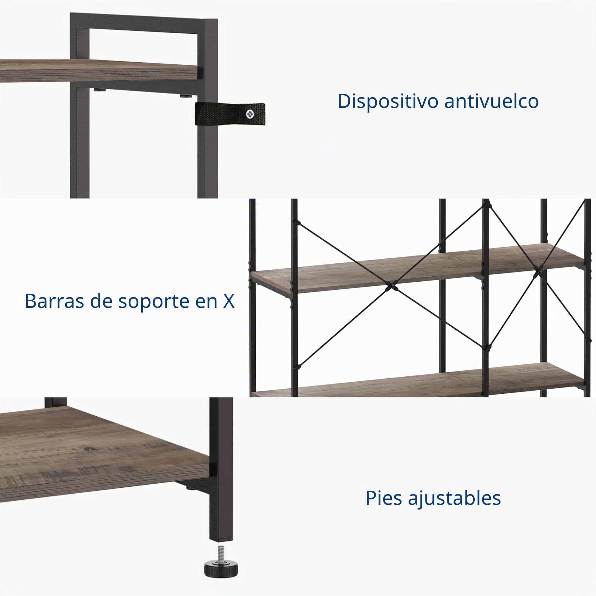 VEDECASA - Estantería esquinera de 5 estantes, gran estantería esquinera alta de 5 estantes, con marco de metal, estantes abiertos para sala de estar, dormitorio, oficina, gris vintage
