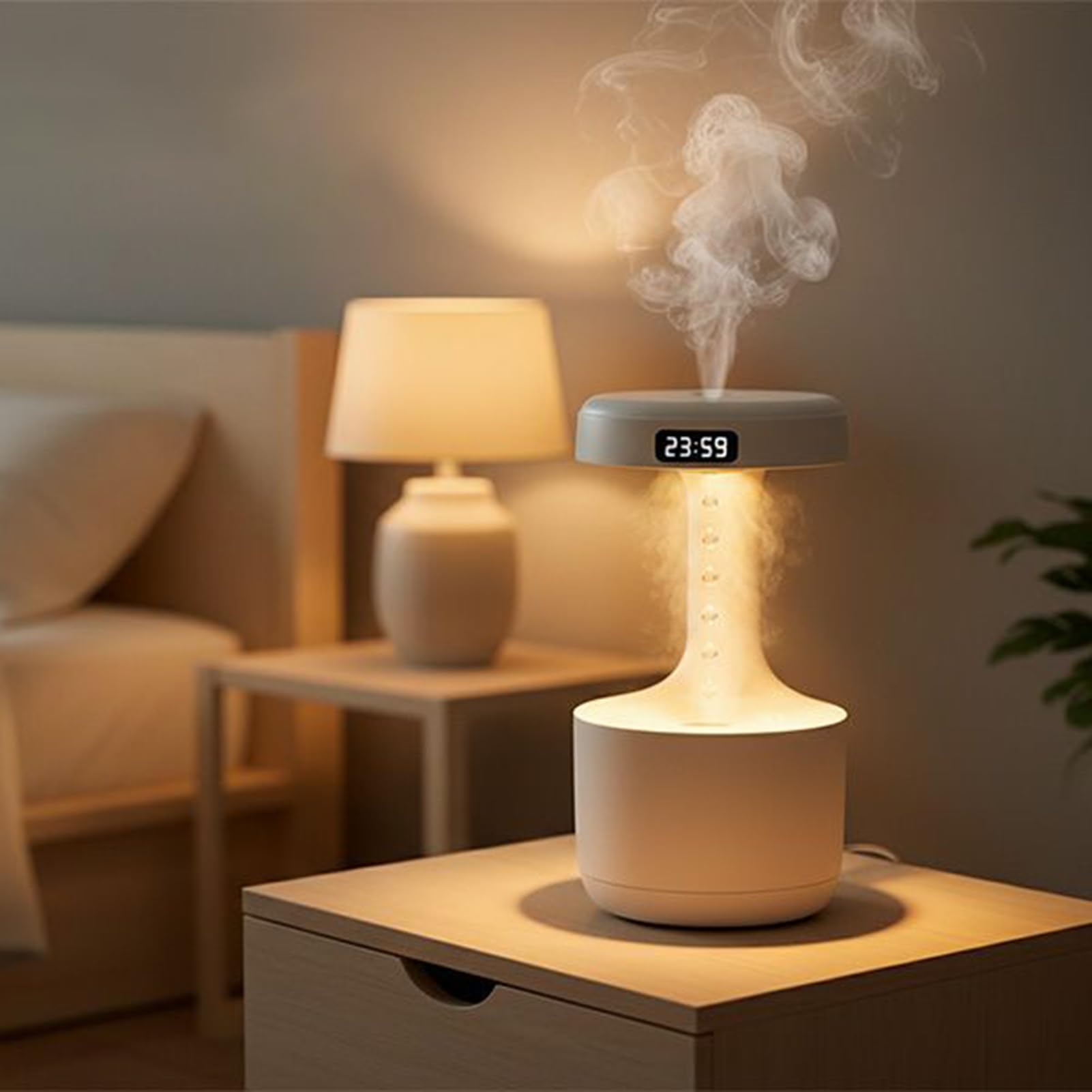 Umidificatore Diffusore Sicuro a a di Pioggia | Umidificatore con Luce Notturna per Comodino Casa Ufficio Scrivania Sonno Notte Appartamento Hotel