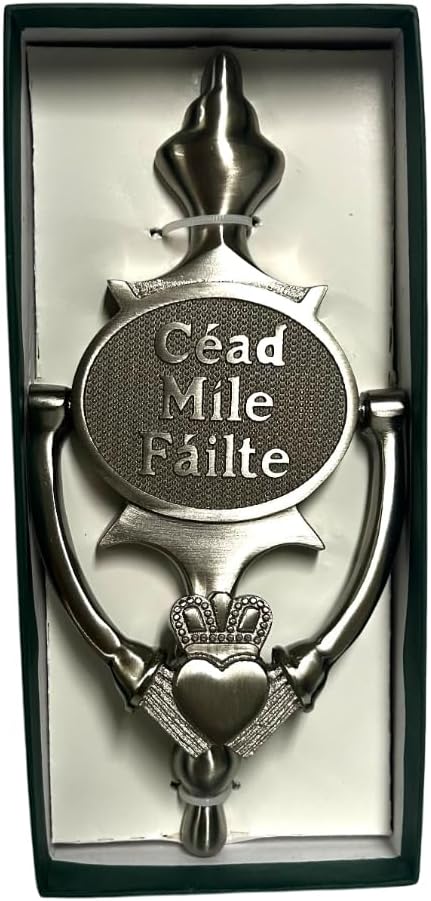 Cead Mile Failte Oval -Claddagh Door Knocker - claddagh style -Satin Nickel (Polished Brass)