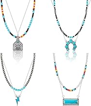 8 Pcs Western Necklaces Western Jewelry for Women Turquoise 4 Turquoise Boho Necklaces and 4 Beaded Choker for Christmas